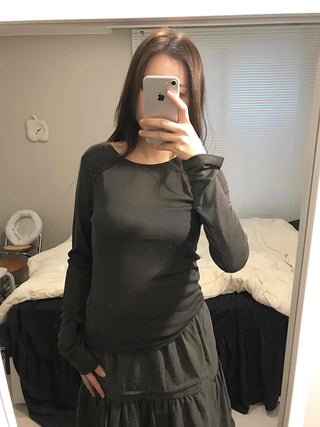 Silky Glossy Slim Fit Round Neck Long Sleeve Tee