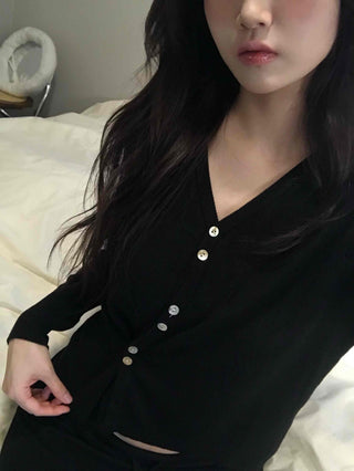French Gold Button Cropped Slim Fit Cardigan