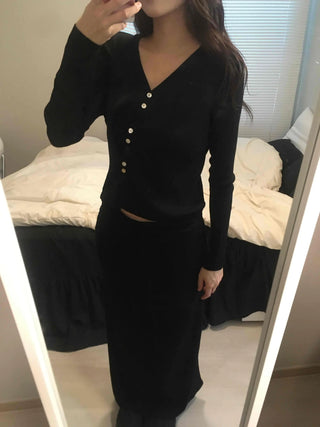 French Gold Button Cropped Slim Fit Cardigan
