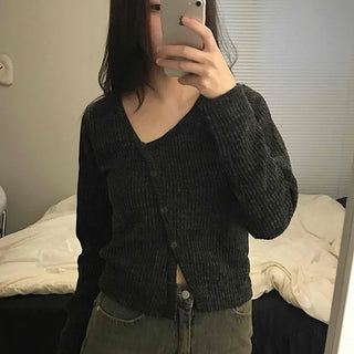 Rib Texture Cozy Fit Cropped V-Neck Cardigan