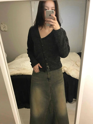 Rib Texture Cozy Fit Cropped V-Neck Cardigan