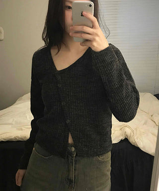 Rib Texture Cozy Fit Cropped V-Neck Cardigan