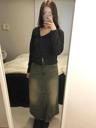 Rib Texture Cozy Fit Cropped V-Neck Cardigan