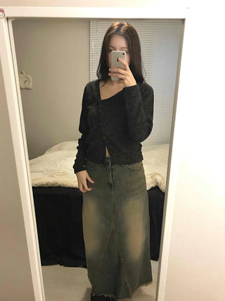 Rib Texture Cozy Fit Cropped V-Neck Cardigan