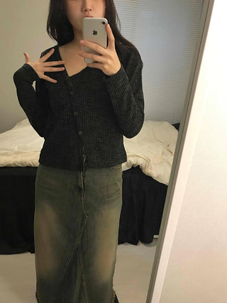 Rib Texture Cozy Fit Cropped V-Neck Cardigan