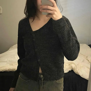 Rib Texture Cozy Fit Cropped V-Neck Cardigan