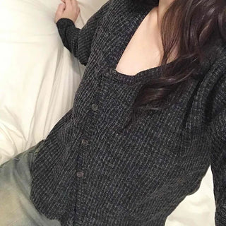 Rib Texture Cozy Fit Cropped V-Neck Cardigan