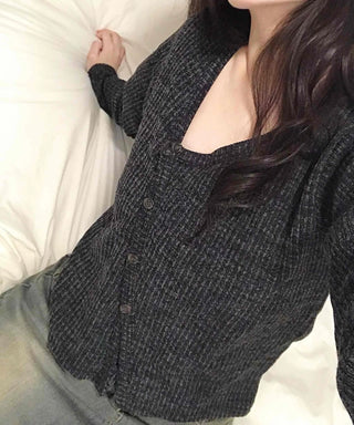 Rib Texture Cozy Fit Cropped V-Neck Cardigan