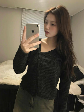 Rib Texture Cozy Fit Cropped V-Neck Cardigan
