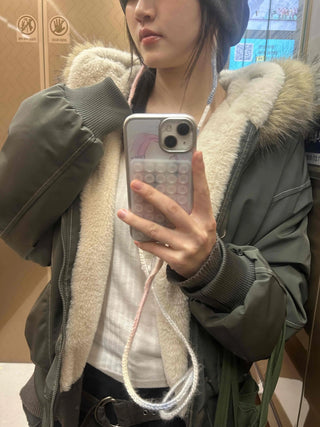 Fur Hooded Military Crop Bomber Jumper
