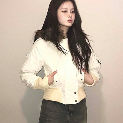 Minimal Snap Crop Ribbed Cuff Blouson