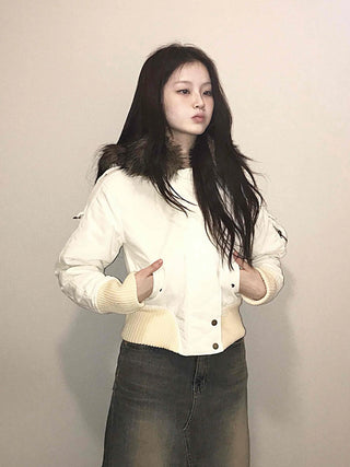 Minimal Snap Crop Ribbed Cuff Blouson
