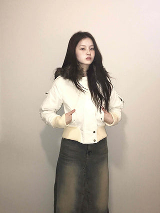 Minimal Snap Crop Ribbed Cuff Blouson