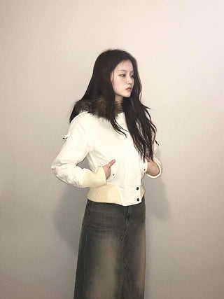 Minimal Snap Crop Ribbed Cuff Blouson