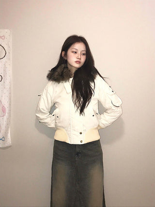 Minimal Snap Crop Ribbed Cuff Blouson