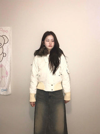 Minimal Snap Crop Ribbed Cuff Blouson
