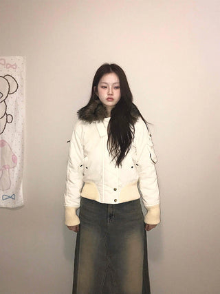 Minimal Snap Crop Ribbed Cuff Blouson