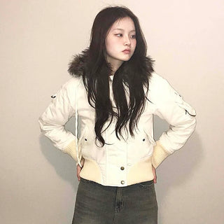 Minimal Snap Crop Ribbed Cuff Blouson