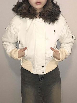 Minimal Snap Crop Ribbed Cuff Blouson