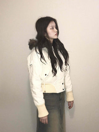Minimal Snap Crop Ribbed Cuff Blouson