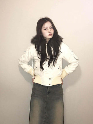 Minimal Snap Crop Ribbed Cuff Blouson