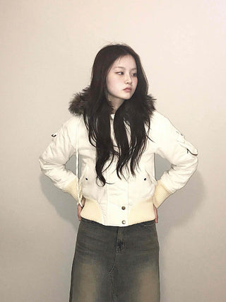 Minimal Snap Crop Ribbed Cuff Blouson