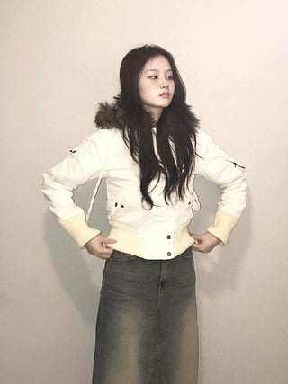 Minimal Snap Crop Ribbed Cuff Blouson