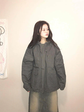 Padded Quilted Boxy Fit Midi Field Jacket