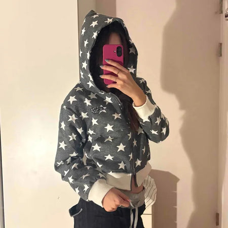 Oversized Star Full Print Hooded Zip-Up Jumper
