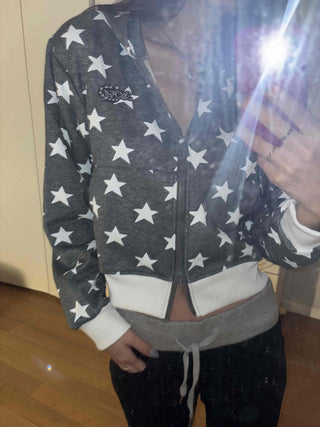 Oversized Star Full Print Hooded Zip-Up Jumper