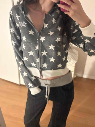 Oversized Star Full Print Hooded Zip-Up Jumper