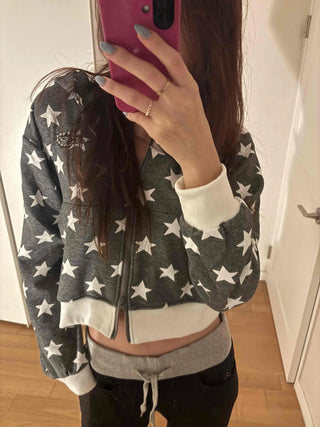 Oversized Star Full Print Hooded Zip-Up Jumper