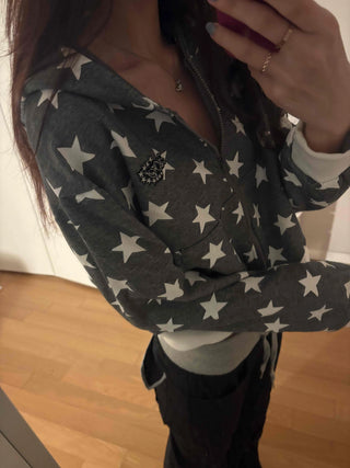 Oversized Star Full Print Hooded Zip-Up Jumper