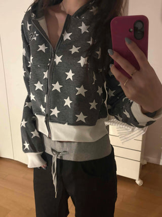 Oversized Star Full Print Hooded Zip-Up Jumper