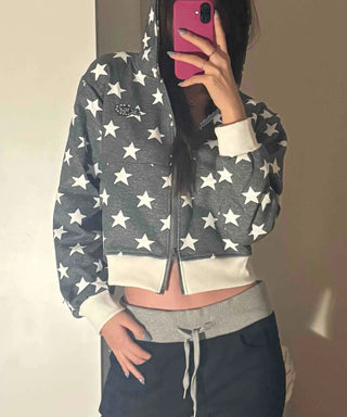 Oversized Star Full Print Hooded Zip-Up Jumper