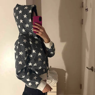 Oversized Star Full Print Hooded Zip-Up Jumper