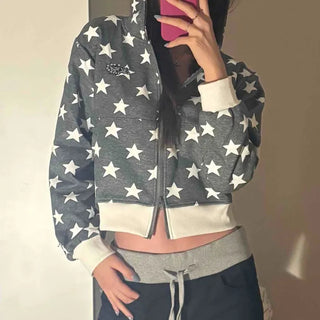 Oversized Star Full Print Hooded Zip-Up Jumper
