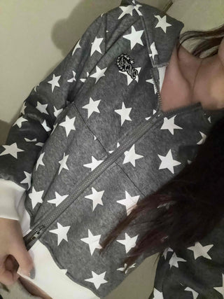 Oversized Star Full Print Hooded Zip-Up Jumper