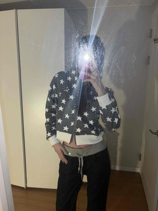 Oversized Star Full Print Hooded Zip-Up Jumper