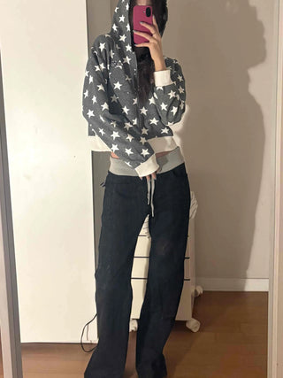 Oversized Star Full Print Hooded Zip-Up Jumper