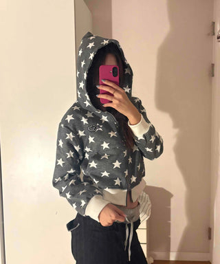 Oversized Star Full Print Hooded Zip-Up Jumper