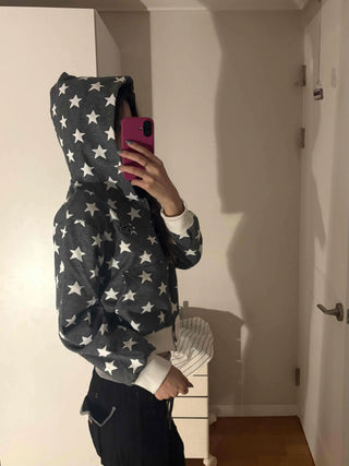Oversized Star Full Print Hooded Zip-Up Jumper