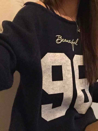American Vintage Lettering Embroidered Shoulder Slit Knit