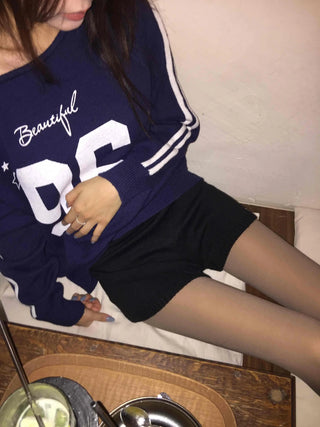 American Vintage Lettering Embroidered Shoulder Slit Knit