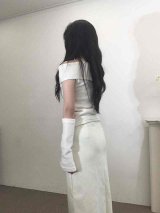 Romantic See-through Slash Neck Balloon Sleeve Knit