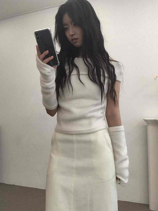 Romantic See-through Slash Neck Balloon Sleeve Knit