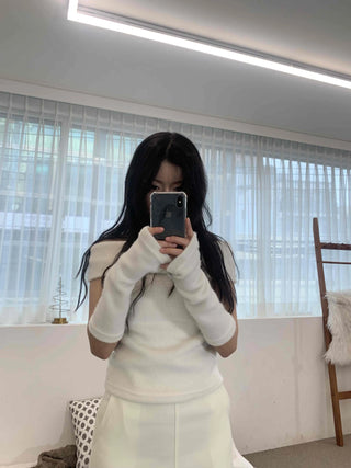 Romantic See-through Slash Neck Balloon Sleeve Knit