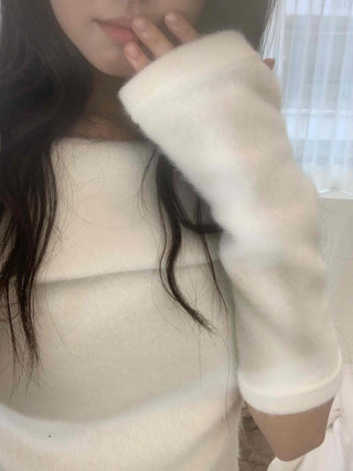 Romantic See-through Slash Neck Balloon Sleeve Knit