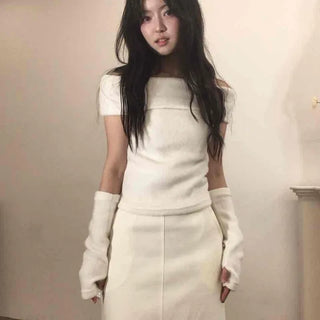 Romantic See-through Slash Neck Balloon Sleeve Knit