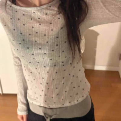 Minimal Dot Boat Neck Layered Slim Long Sleeve T-shirt